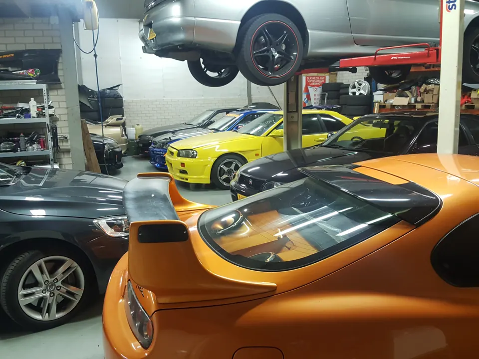 Japanese sports cars in the workshop