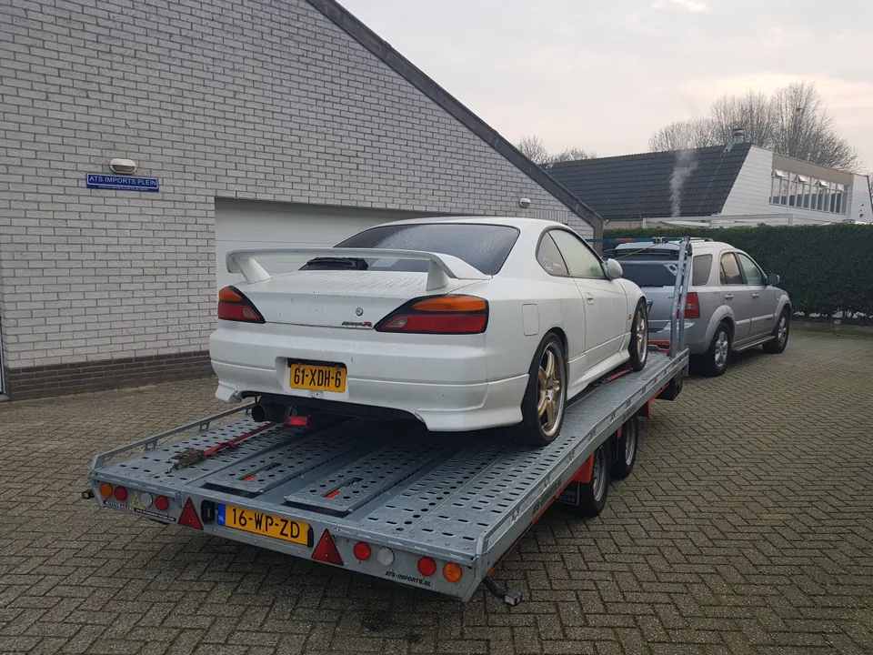 White Nissan Silvia on a trailer